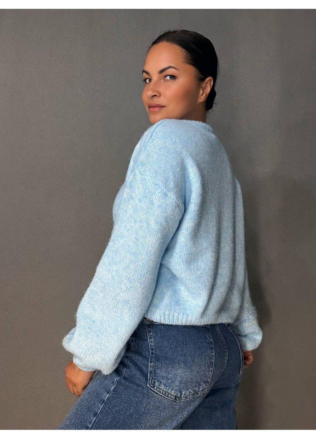 Блакитний демісезонний светр жіночий fancy matinee 6119 оверсайз меланж No Brand