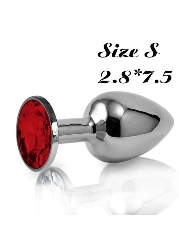 Мала анальна пробка S з червоним стразом у чохлі 2.8*7.5 см Металева No Brand (340914493)