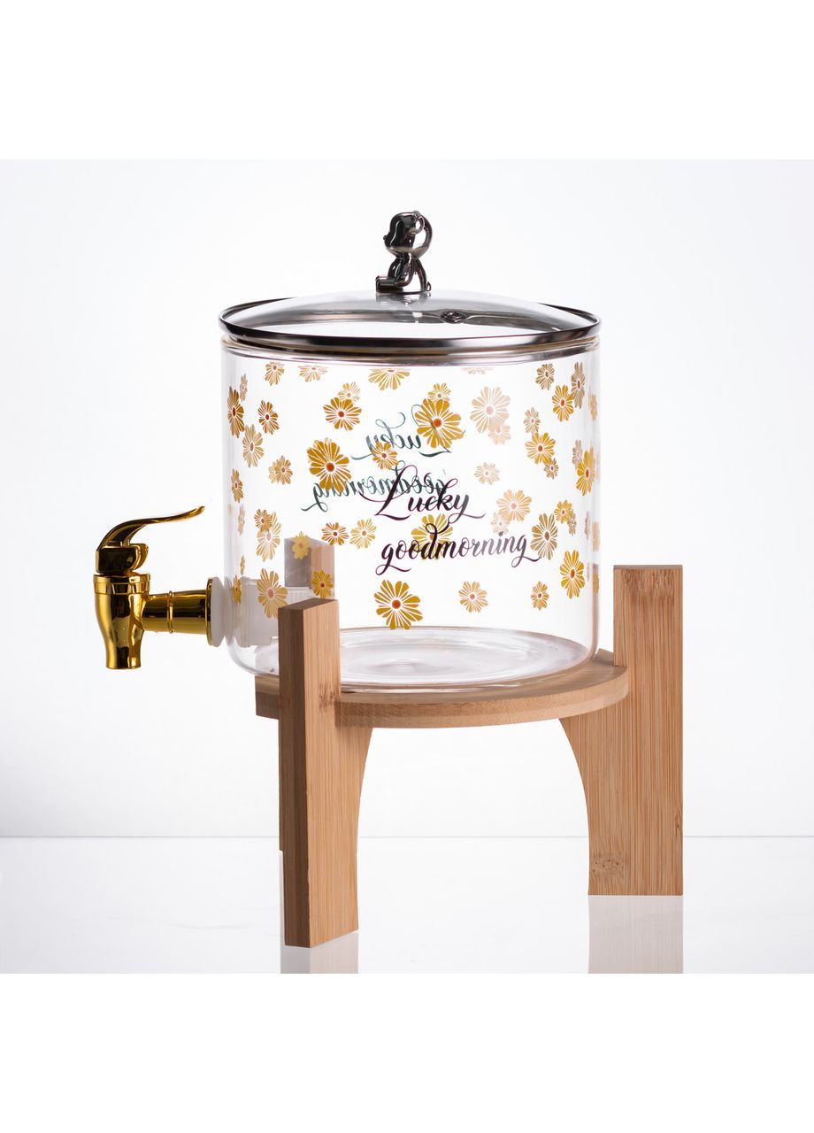 Лимонадница с краном 2.6 л стеклянная на деревянной подставке для напитков сервировки для пикника ProDobro (364191618)