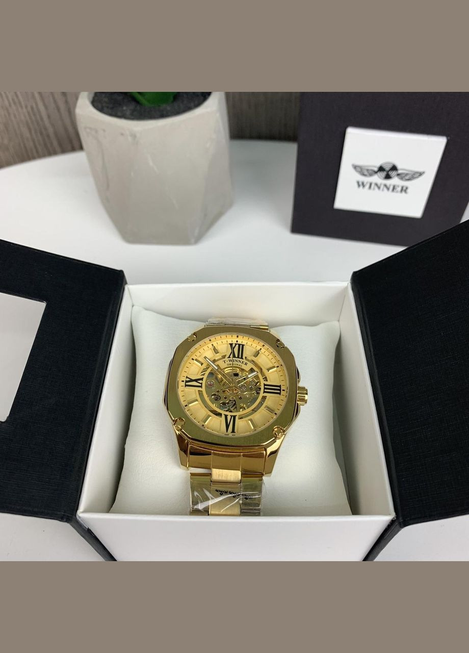 Чоловічий механічний наручний годинник Skeleton з відкритим механізмом годинник золотистий люкс(BRT) Winner (336551792)