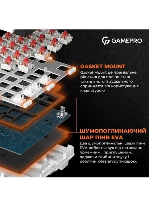 Клавіатура (MK170W) GAMEPRO MK170W Hot-Swap Red Swich RGB USB UA White (316223096)