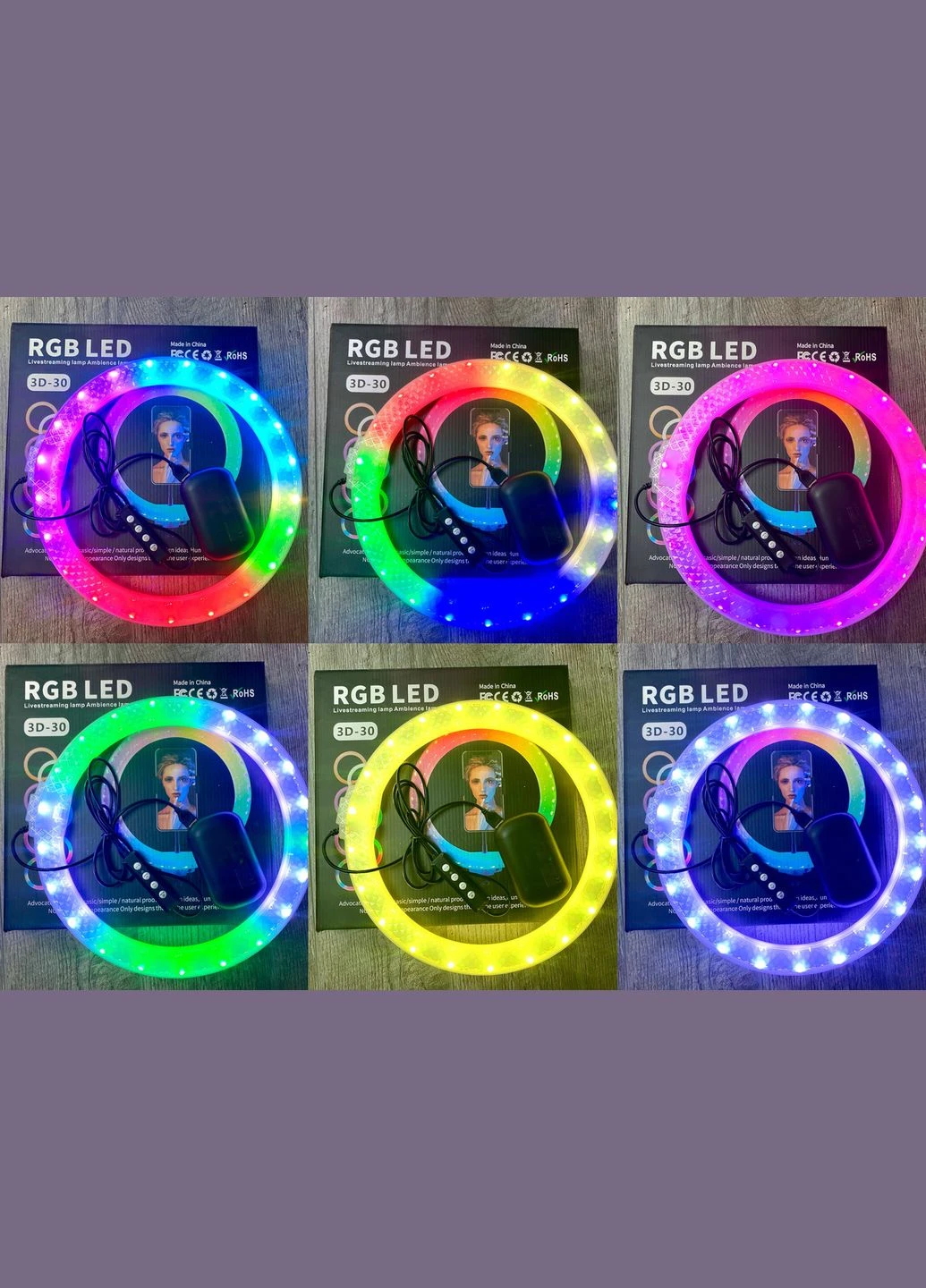 Кільцева LED-лампа 30 см RGB 3D кольорова + штатив 2 м прозора двостороння Ring Light (351359198)
