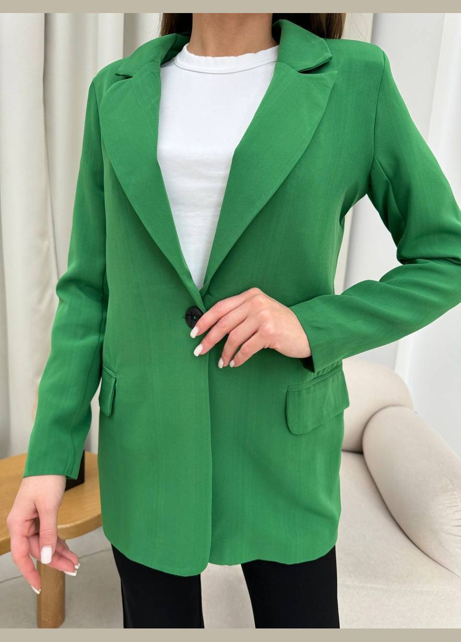 Зеленый женский стильный пиджак No Brand однотонный - демисезонный