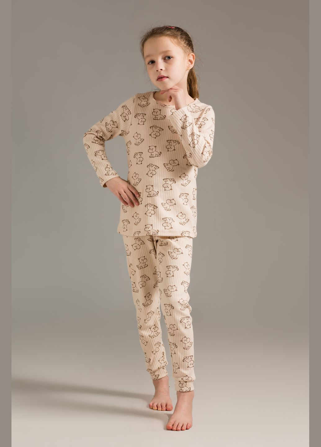 Бежевая всесезон пижама детская 24/д595-04 белая лонгслив + брюки Malta
