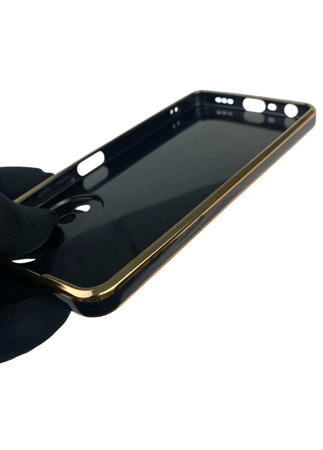 Чохол для A58 (4G) глянцевий із захистом камери із золотою окантовкою на оппо а58 4г чорний gs1 Oppo (366234485)