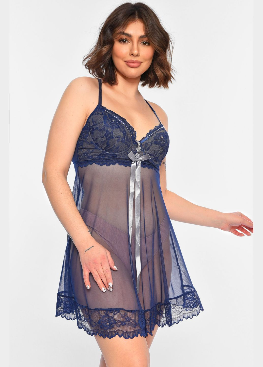 Пеньюар жіночий темно-синього кольору чашка В Let's Shop (316052009)