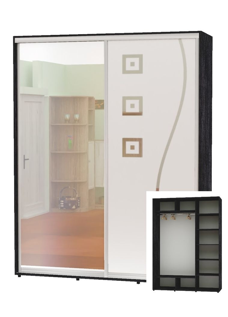 Шкаф-купе двухдверный 170*60*220 Бетон темный Зеркало/Зеркало с пескоструйным рисунком Алекса (360476947)