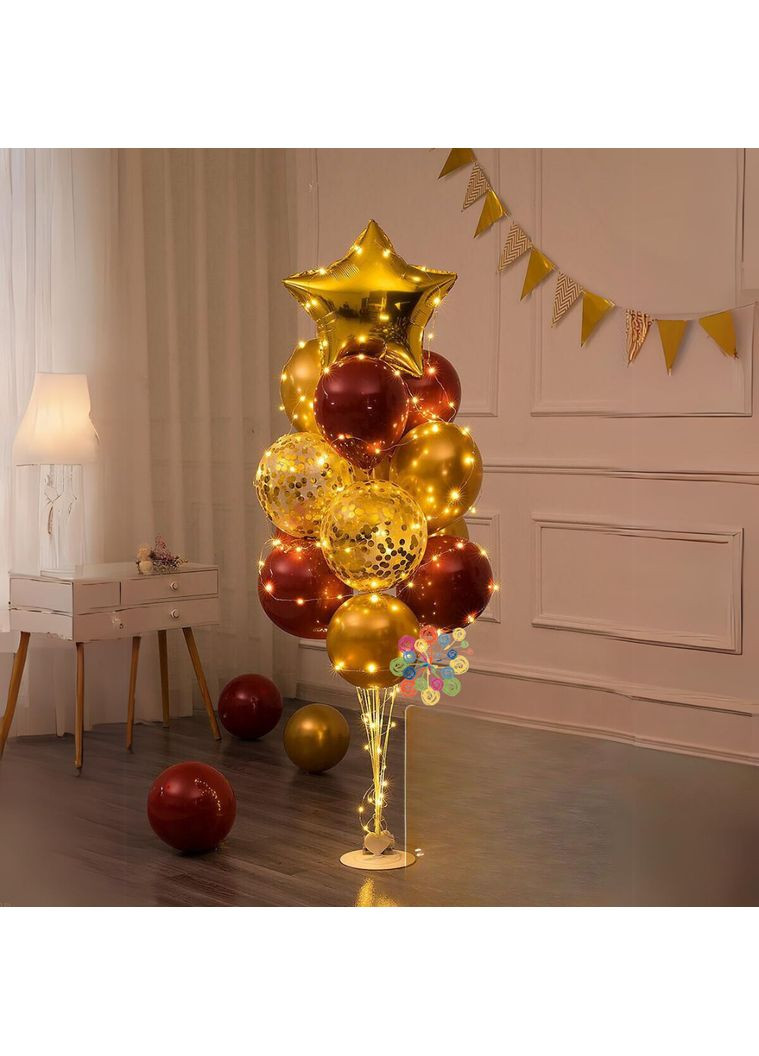 Набір 11 куль зі стійкою та гірляндою Чудовий Золото та червоний No Brand (358932791)