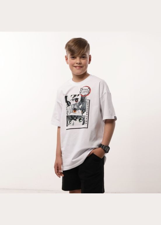 Белая летняя подростковая футболка оверсайз универсальная для мальчика demon gbi teens Габби