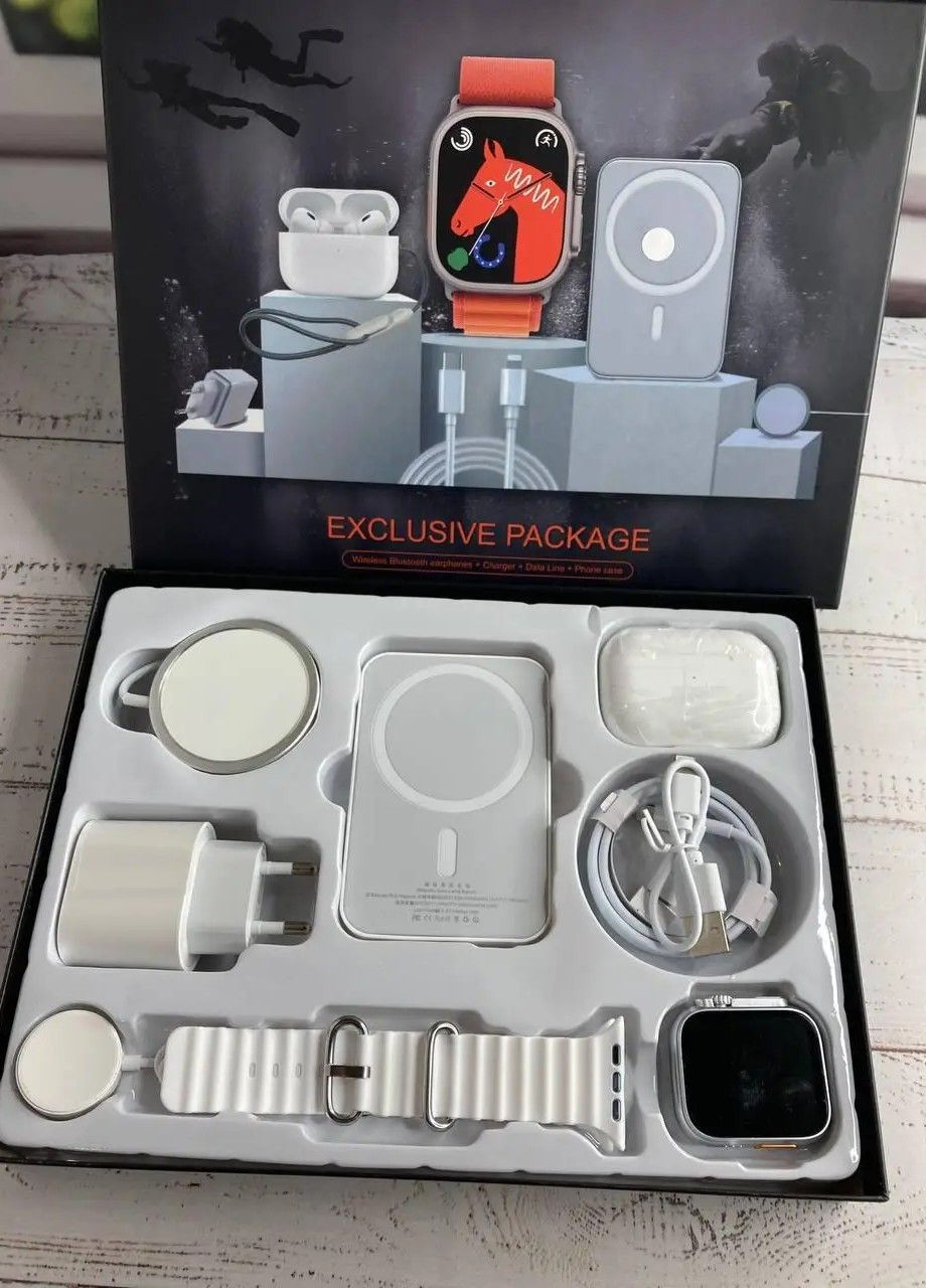 Набор DT1000 6 в 1: Smart Watch Ultra + наушники Pro вакуумные беспроводные + павербанк + зарядка, White No Brand (369963523)