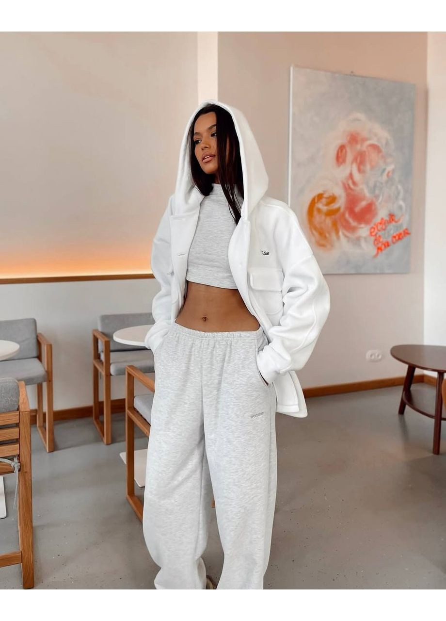 Белая повседневный рубашка однотонная Гермес с длинным рукавом