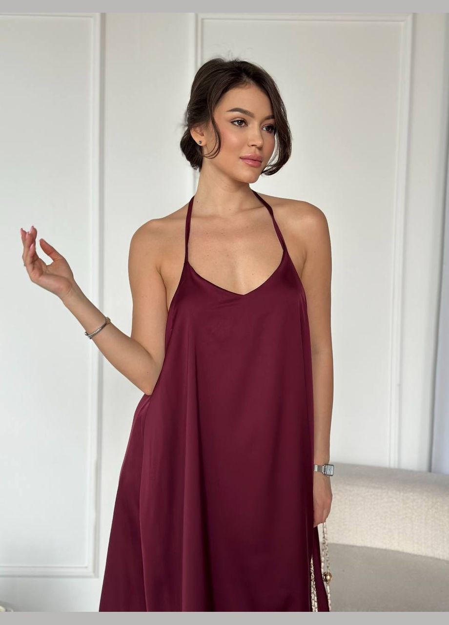 Бордова відвертий, вечірня жіноча шовкова сукня міді Avanti однотонна