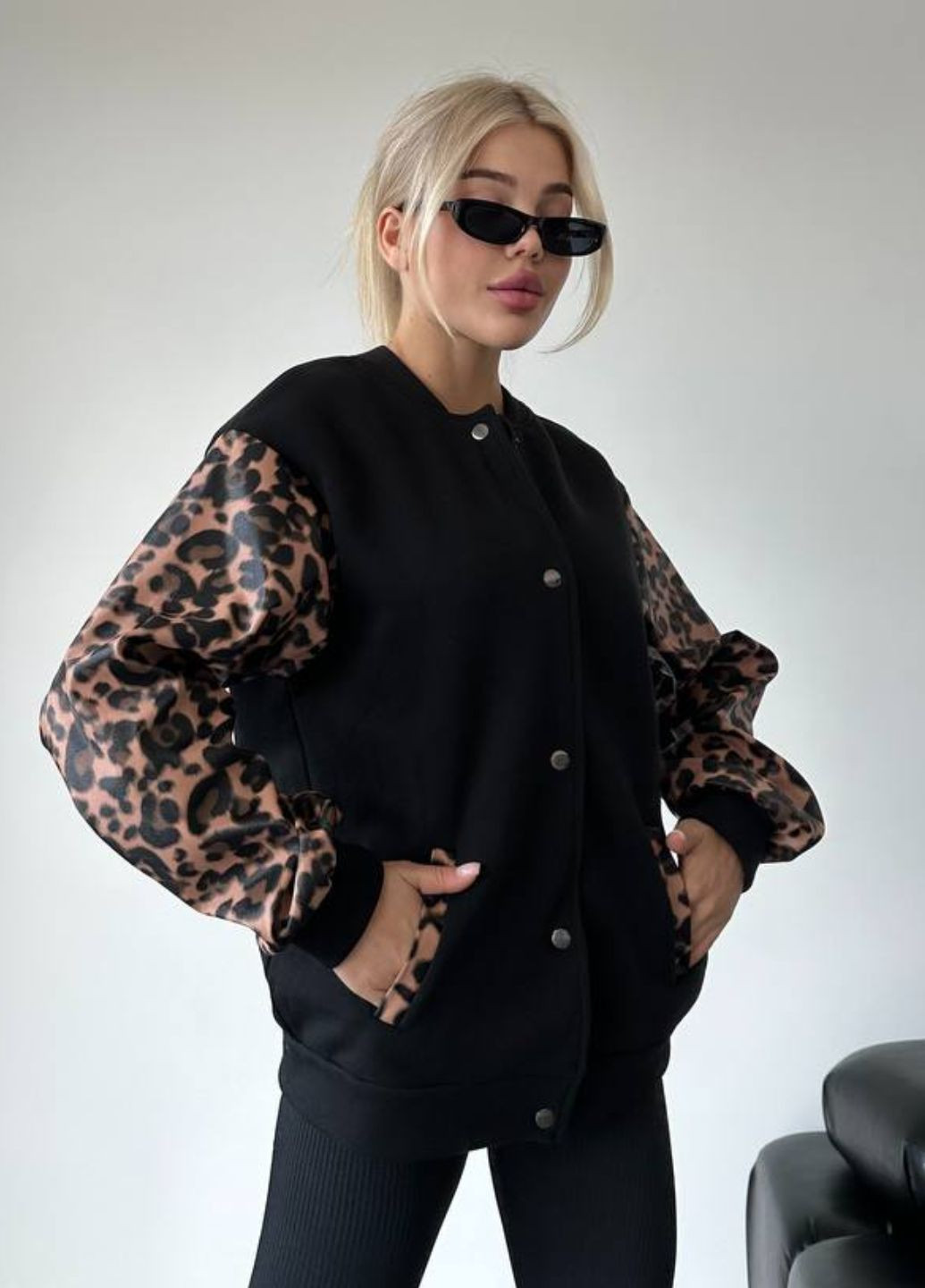 Бомбер в стиле оверсайз Tik-Tak бейсбольный на кнопках (369971311)