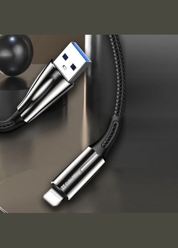 Кабель USB - Lightning (M/M), 2.4 А, Zinc Alloy + Led, 1 м, Black (CW-CBUL035-BK) Colorway (336959672)