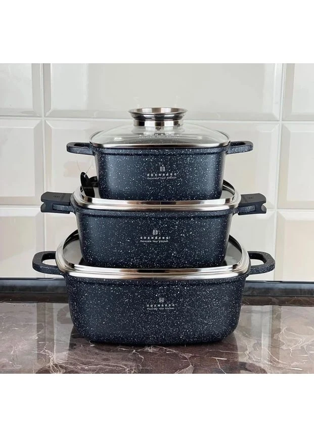 Набор квадратных кастрюль с мраморным антипригарным покрытием EB-8141 Edenberg (402809357)