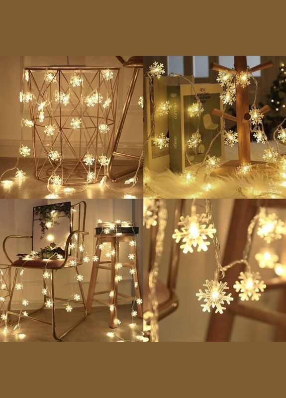 Гірлянда світлодіодна, сніжинки, 6 м, 40 LED, 2 режими, на батарейках, тепле біле світло, прозорий провід, 4009038 Ayacola (315719754)