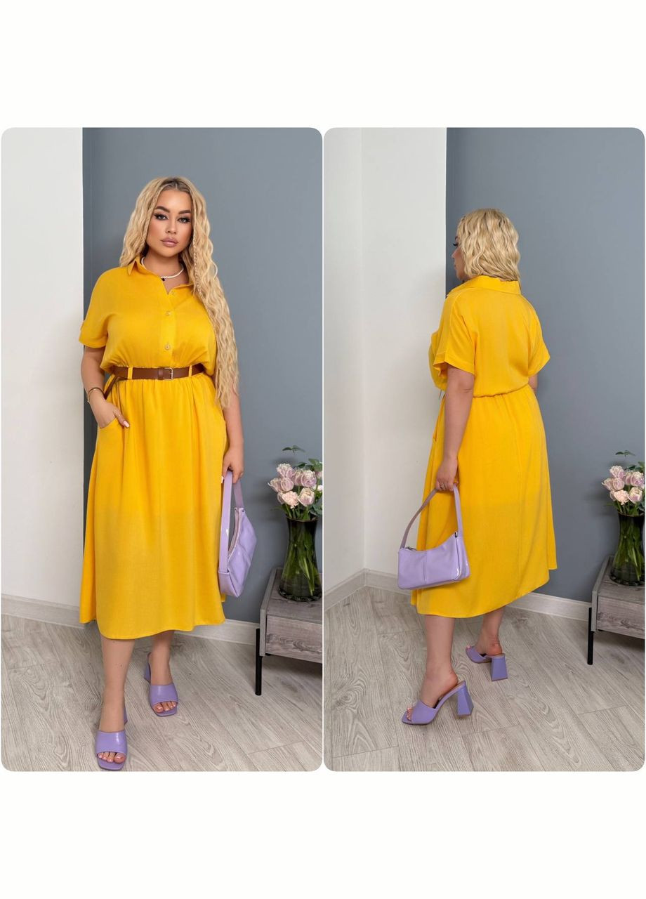 Жовтий сукня з поясом Fashion