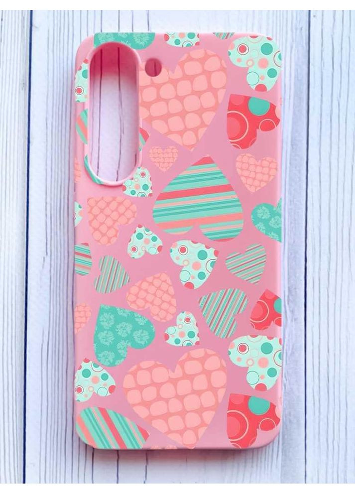 Матовий рожевий чохол на Samsung Galaxy S23 Різнокольорові сердечка (принт 334) Creative (355404697)