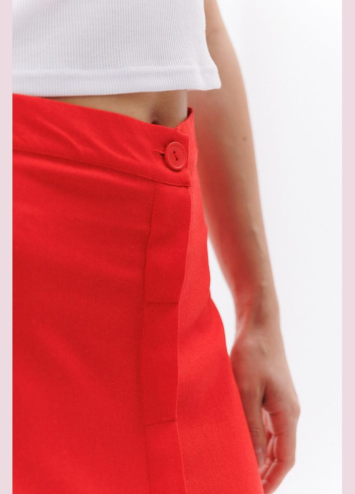 Красная длинная льняная юбка черная с пуговицами спереди Arjen