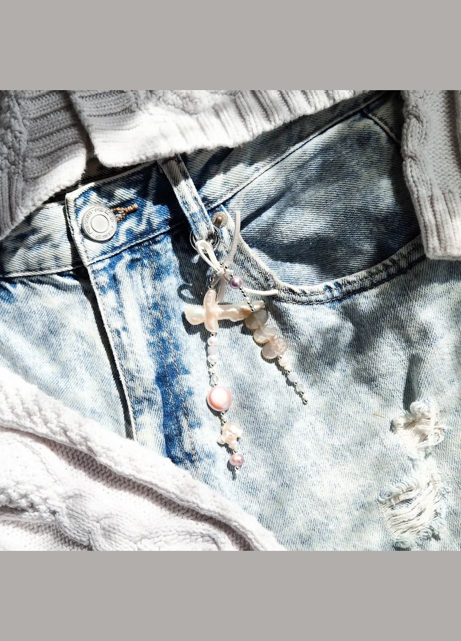 Брелок із вставками натуральний Перли, Лабрадор, Морганіт, Сонячний камінь L-14см No Brand Брелок (334350416)