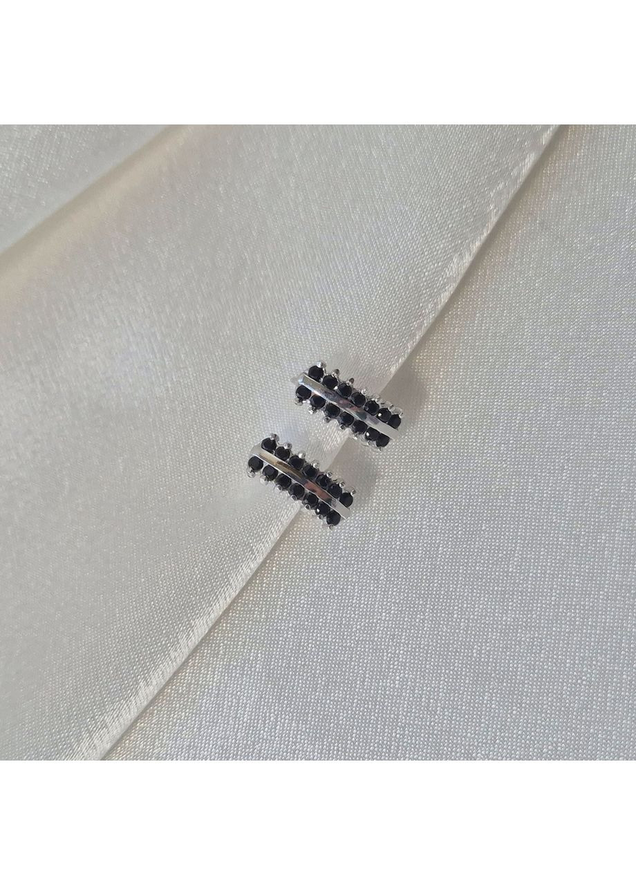 Срібні сережки Доріжка в Чорних каменях срібло 925 проби Родоване 2196r 2.50г No Brand (358526121)