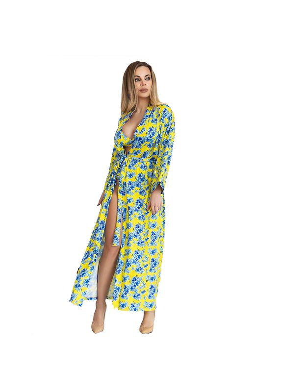 Довгий халат XA2-Q142 Жовто-блакитний, (06399941) TOTALFIT (323020320)