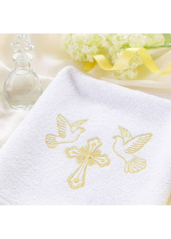 Крижма рушник махровий 70х140 см для хрестин з вишивкою, бавовна, білий PAPAELLA білий