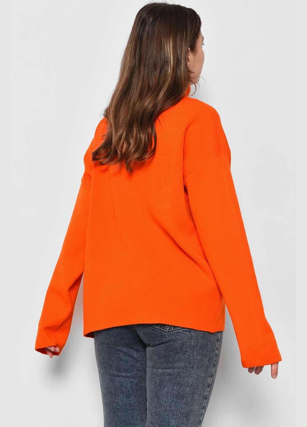 Оранжевый зимний свитер женский полубатальный оранжевого цвета пуловер Let's Shop
