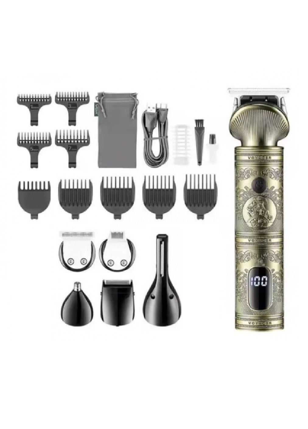 Комплект набір тример машинка акумуляторний з дисплеєм насадками 14 штук для догляду за волоссям бородою 1200 mAh (482309-Prob) Unbranded (373332442)