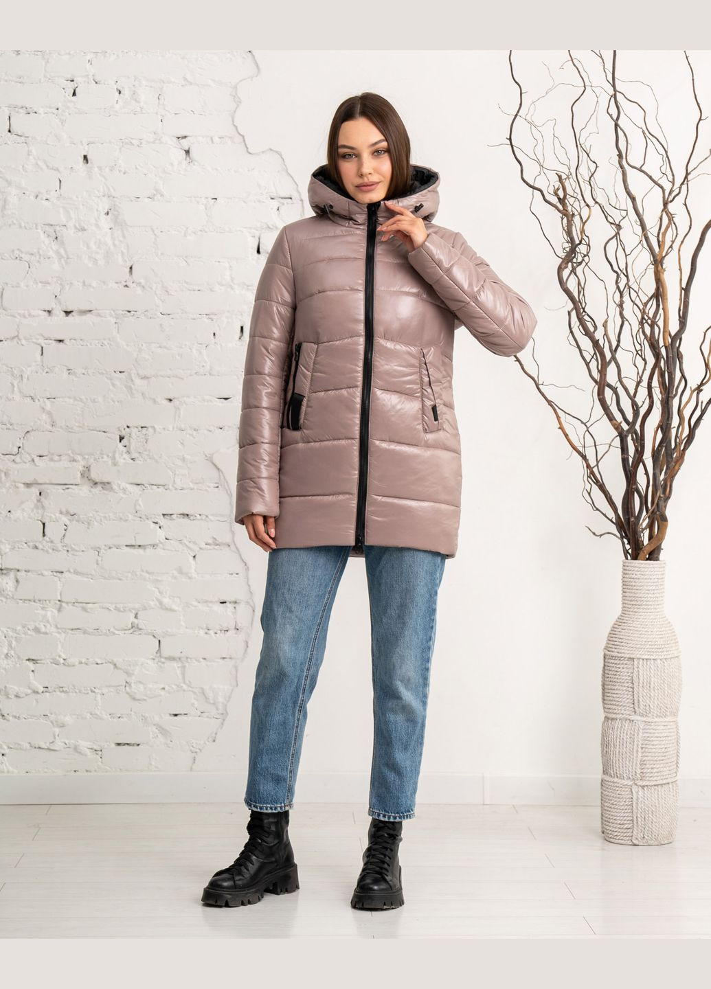 Пудровая зимняя парка зимняя женская молодежная SK