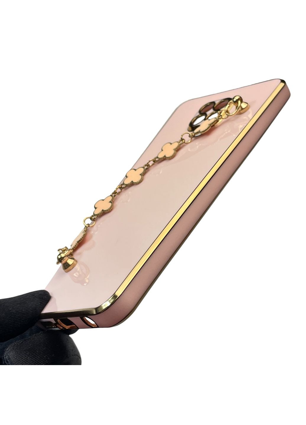 Чохол для телефона Redmi Note 9s жіночій із ремінцем з прикрасами та золотою окантовкою на сяомі редмі нот 9с пудровий gs1 Xiaomi (366233347)