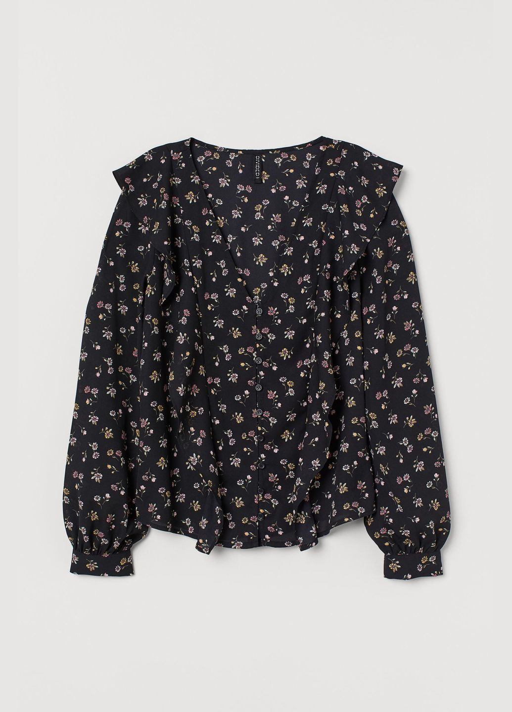 Чёрная блуза демисезон,черный в цветные узоры, divided H&M