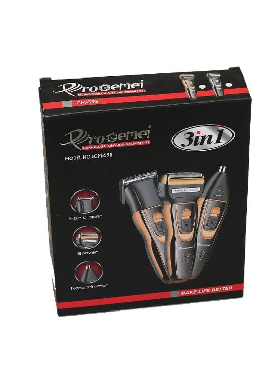 Чоловічий триммер бритва акумуляторна для стрижки волосся і бороди ProGemei Gold GM-595 Gemei (300079136)