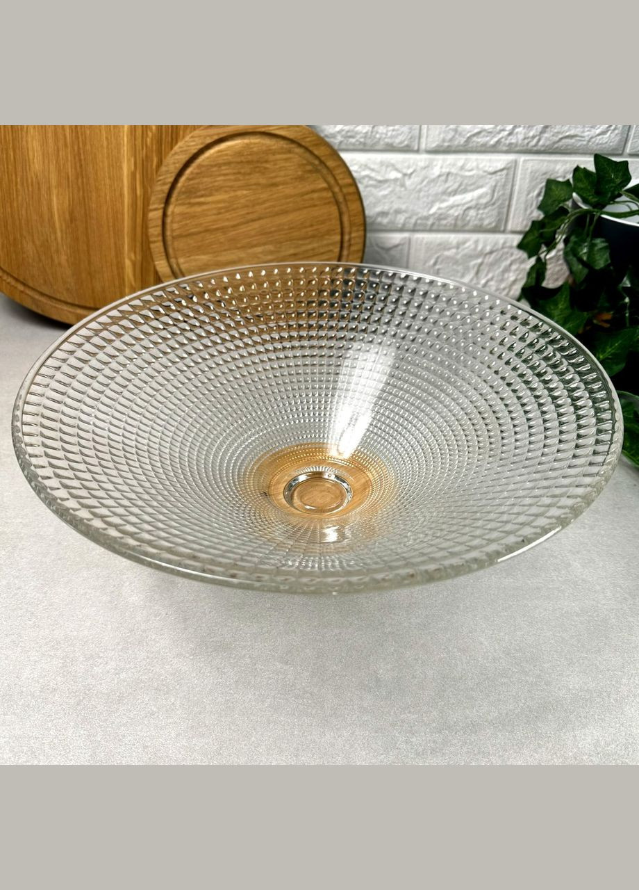 Велика скляна фруктовниця на дерев'яній підставці Carre Hell (303211176)