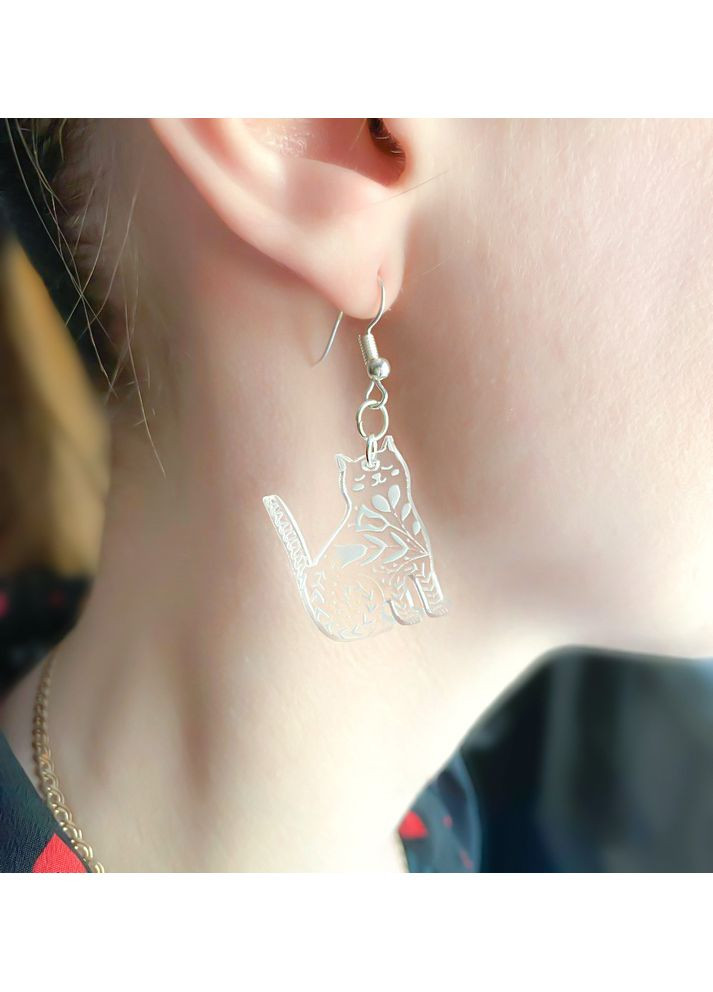 Сережки Кішка у квітах (на глянцевому акрилі) Creative (360667046)