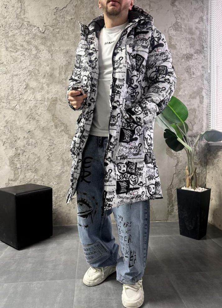 Комбінована зимня куртка зимова з капюшоном принт чоловіча жіноча унісекс No Brand