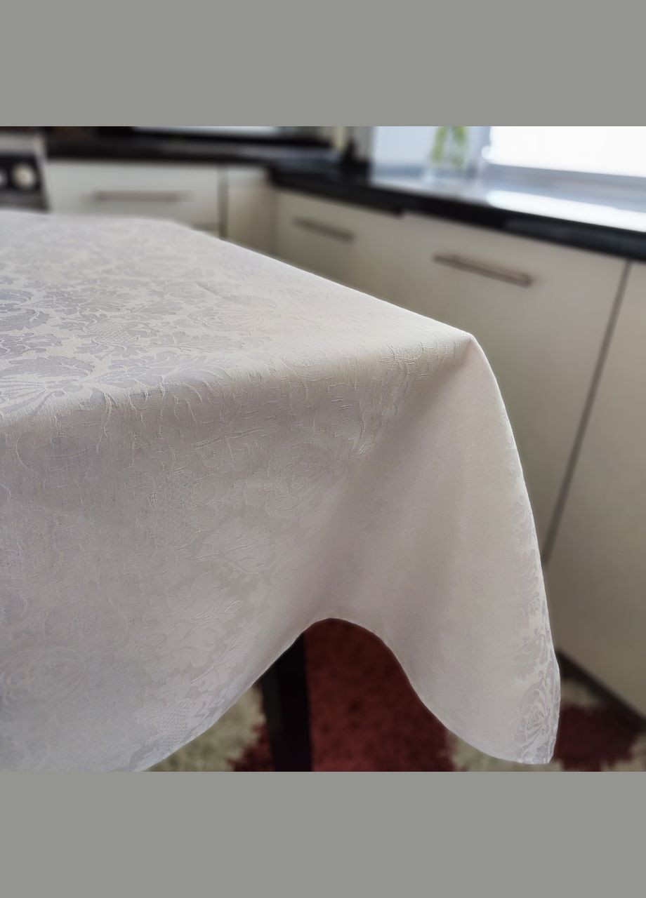 Однотонная тефлоновая жаккардовая скатерть на прямоугольный стол водоотталкивающая белая 120, 150 Maystat (305775397)