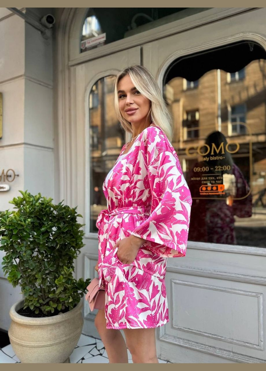 Жiночiй шовковий костюм з кiмоно малинового кольору 33636 Fashion (338800405)