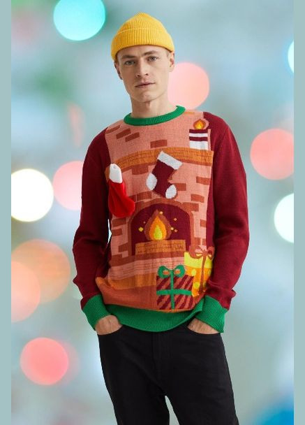 Бордовый зимний свитер H&M