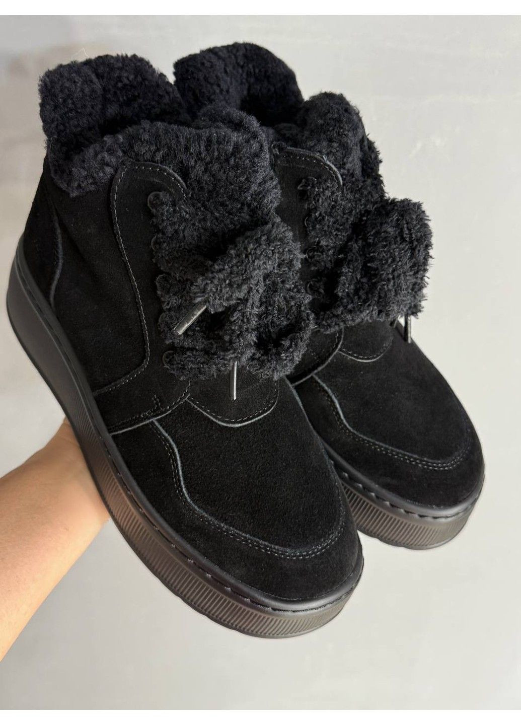 Черевики жіночі 307-5 натуральна замша утеплені на високій підошві чорні Hengji (358052233)