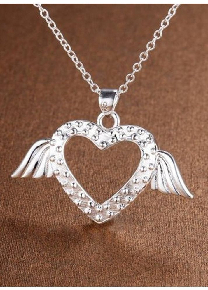 Посеребренный набор кулон и серьги сердца на крыльях, 10-263 No Brand (367960466)