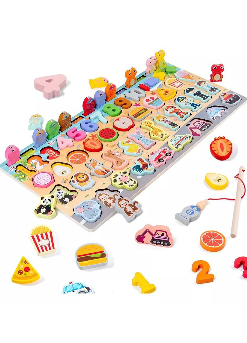 Дерев'яна інтерактивна дошка QWZ Риболовля Фігури Цифри Монтессорі (466) No Brand (366303921)