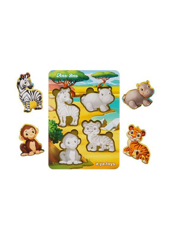 Дерев'яний пазл-вкладиш "Тварини Африки-1" (ПСФ059) PSF059 фон із підказкою Ubumblebees (304408428)