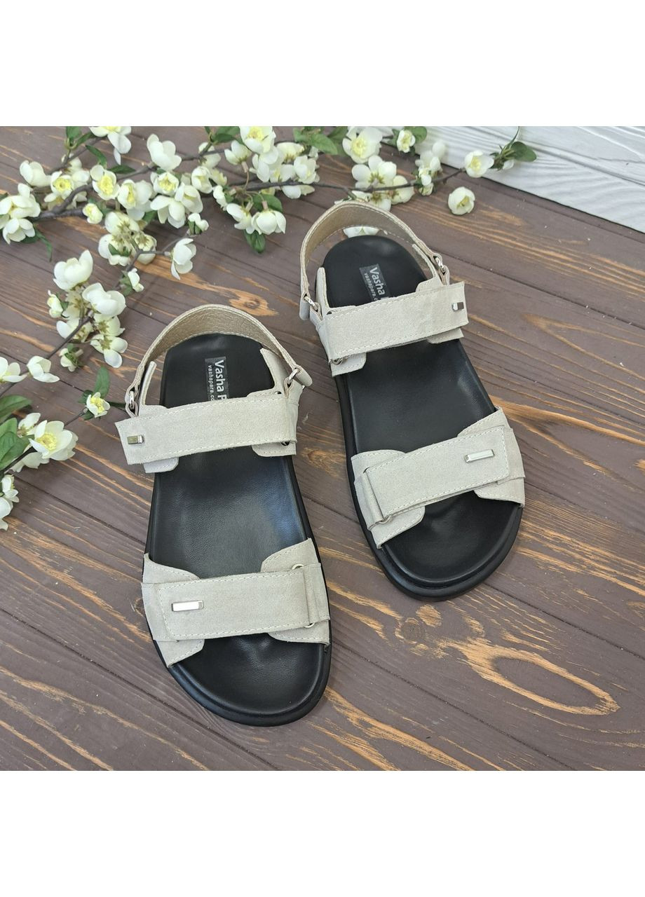 Бежевые босоножки замшевые женские с анатомической стелькой.. 41 размер Vasha para на липучке