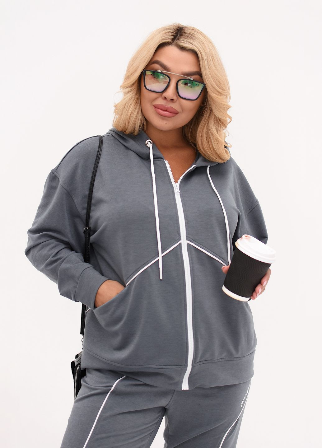 Спортивный костюм женский оверсайз с кантом и капюшоном (кофта + штаны) No Brand (361044213)