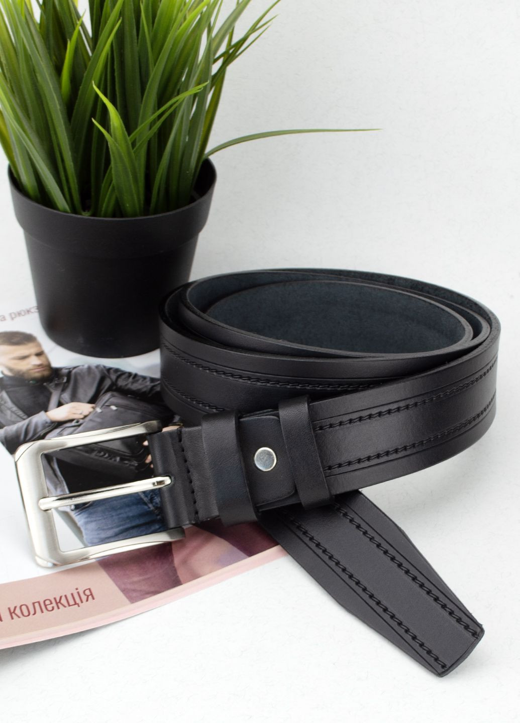 Ремень мужской кожаный батальный SF-3597 (150 см) черный под брюки SFIP (316192783)