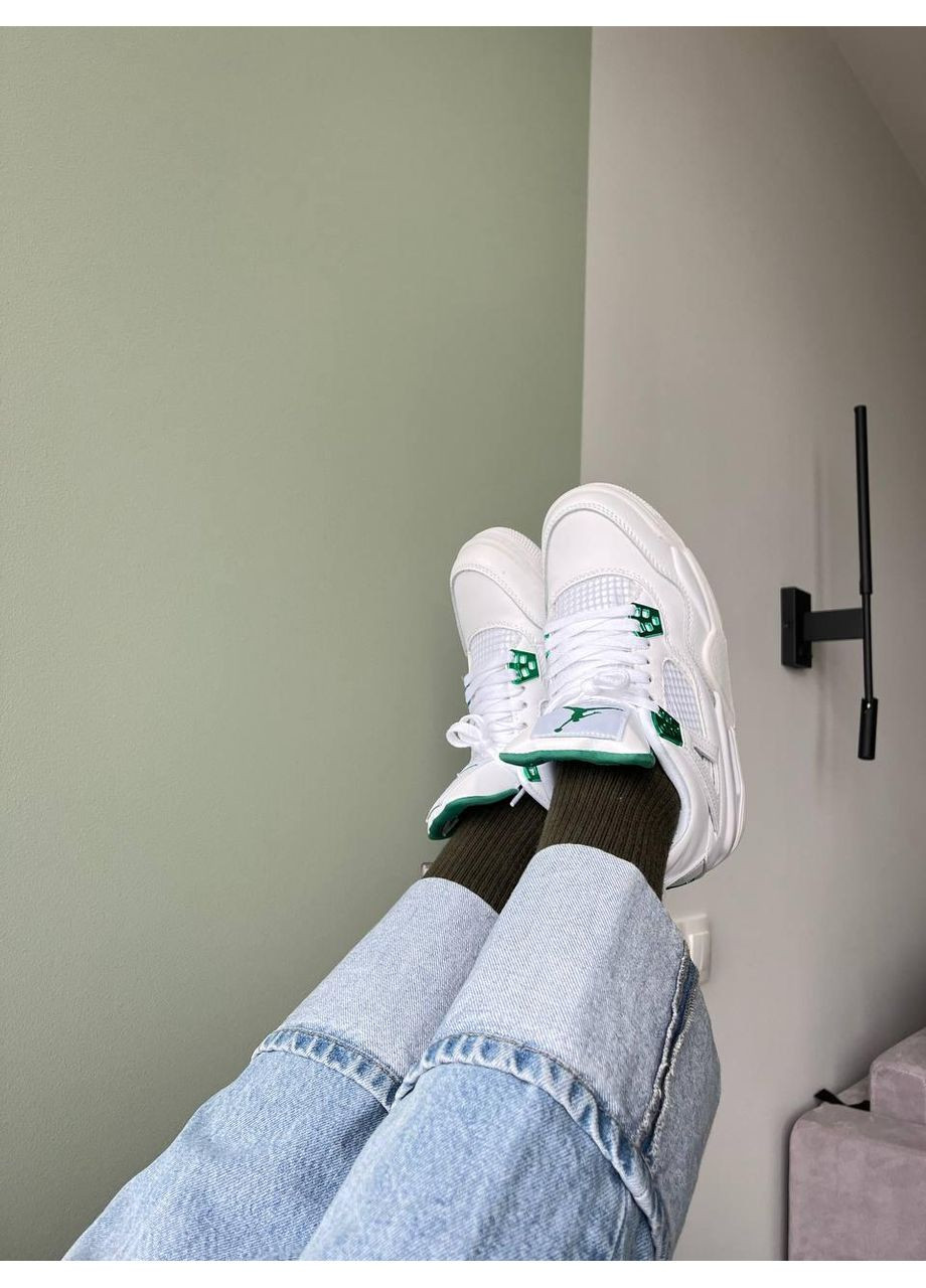 КРОССОВКИ ЖЕНСКИЕ NIKE AIR JORDAN RETRO 4 WHITE GREEN НАЙК АИР ДЖОРДАН No Brand серые демисезоны (368869481)