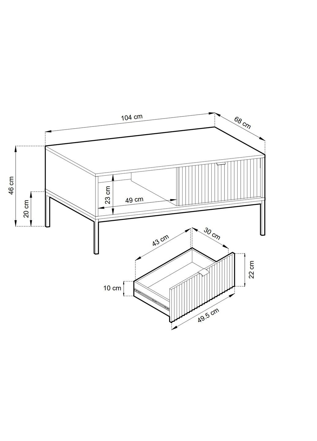 Стіл журнальний Нова / Nova з 2 шухлядами та чорними ніжками L104 Білий (PFH-091248) Perfect Home (368662991)