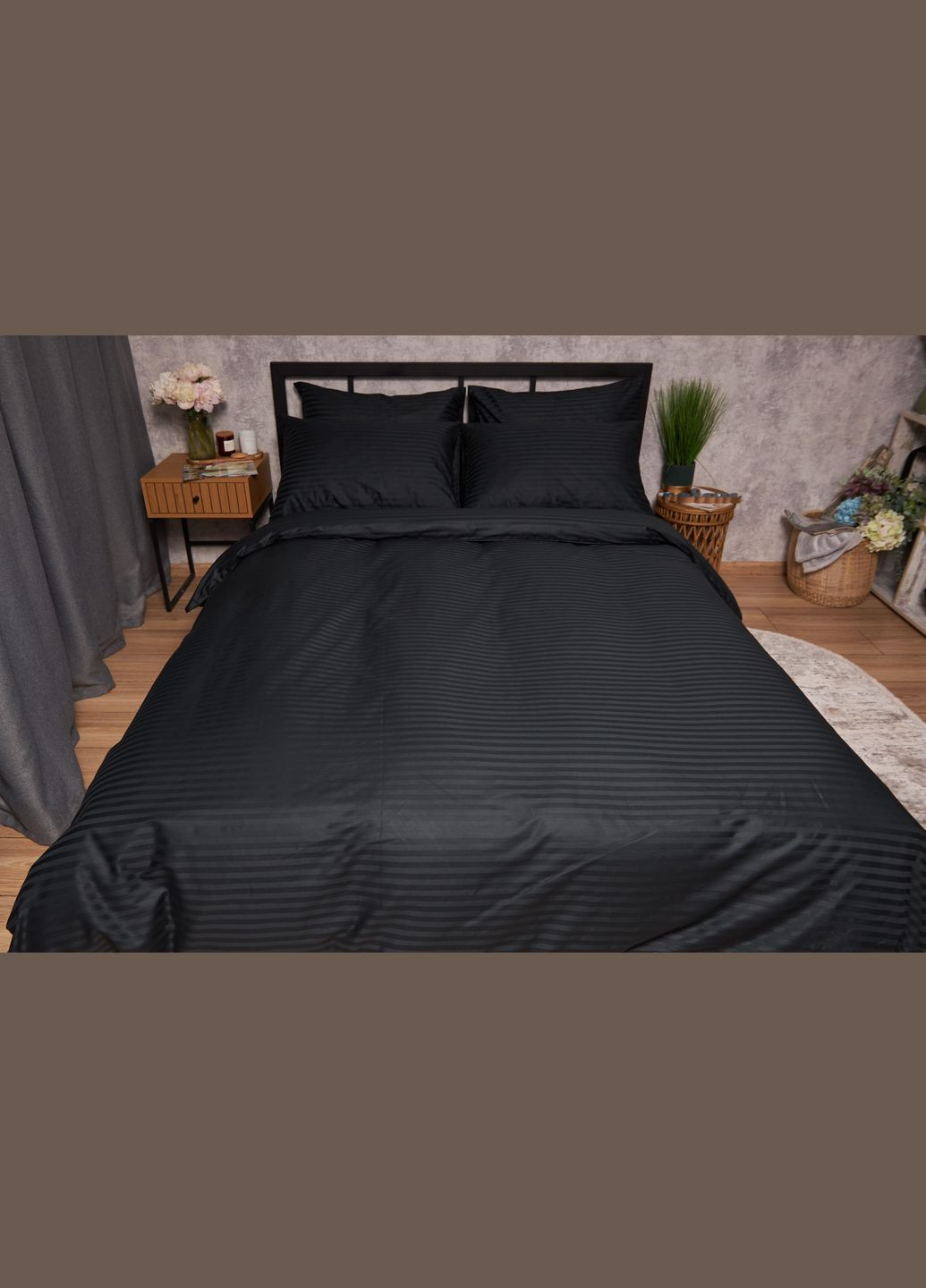 Комплект постельного белья Satin Stripe «» King Size 220x240 наволочки 4х50х70 (MS-820005253) Moon&Star Midnight Luxe (296909721)