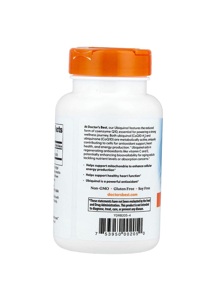 Убихинол, Ubiquinol with Kaneka,, 100 мг, 60 желатиновых капсул Doctor's Best (326055126)